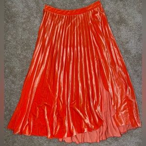 Vintage orange velvet pleated skirt with split